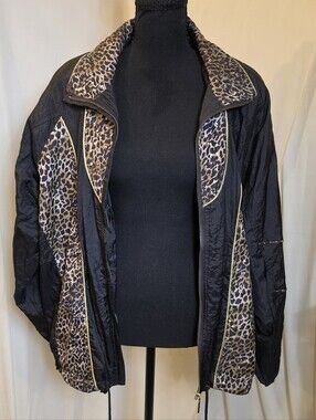 EVR Rousso Leopard Print Windbreaker Jacket Extra Large Gold Trim